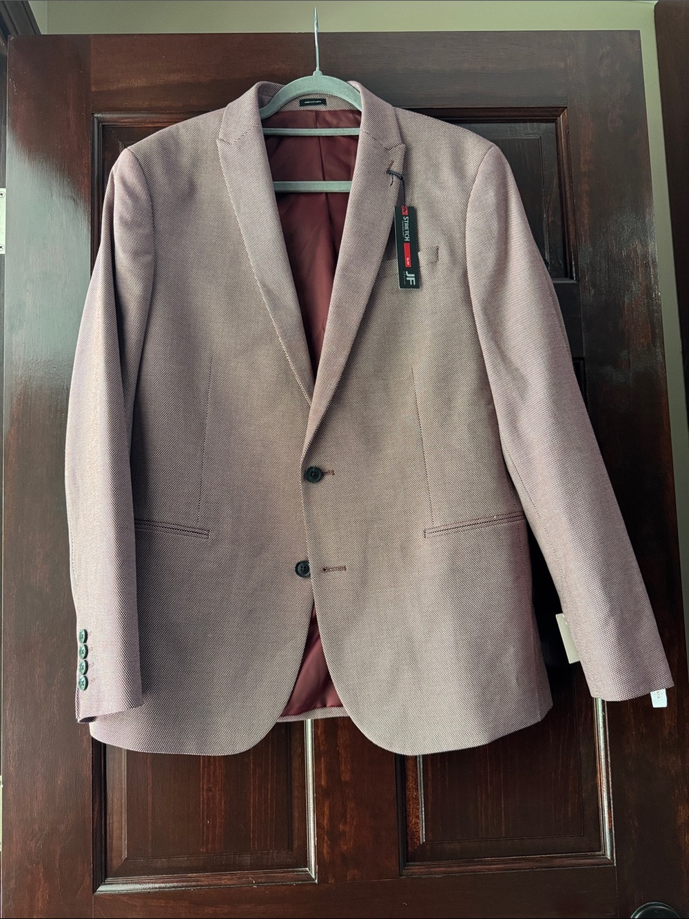 jf j.ferrar Men's Maroon and white Sport Coat Blazer